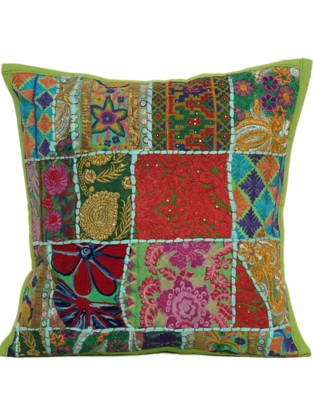 Oussum Cushion Cover Cotton Patchwork Square Green Pillow Case Set Of 1